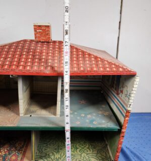 e127- Cohn tin lithograph dollhouse, likely a two-story colonial style - Image 7