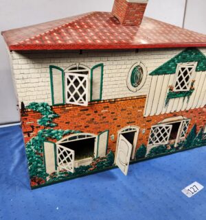 e127- Cohn tin lithograph dollhouse, likely a two-story colonial style - Image 8