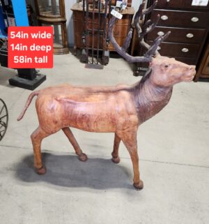 e130- vintage leather-clad molded wood deer sculpture - Image 1