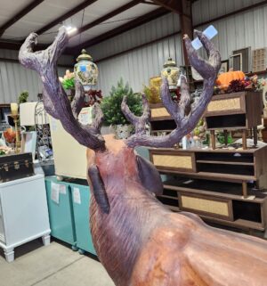 e130- vintage leather-clad molded wood deer sculpture - Image 4