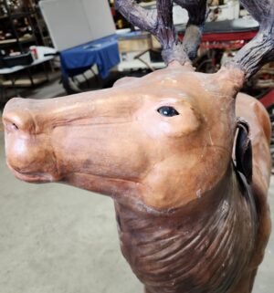 e130- vintage leather-clad molded wood deer sculpture - Image 9
