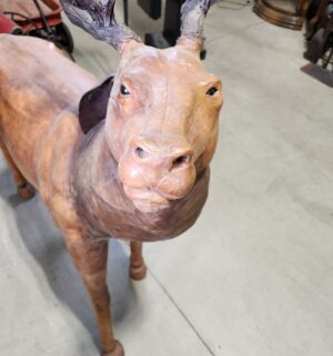 e130- vintage leather-clad molded wood deer sculpture - Image 10