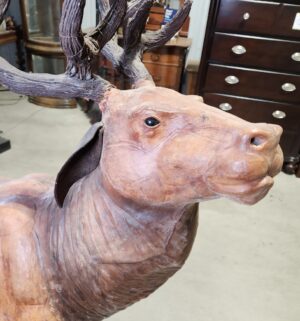 e130- vintage leather-clad molded wood deer sculpture - Image 11