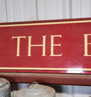 e139- THE BULL Antique Porcelain sign. From Longhorn Saloon Fresno 8ft long - Image 3