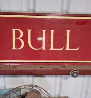 e139- THE BULL Antique Porcelain sign. From Longhorn Saloon Fresno 8ft long - Image 4