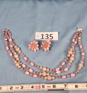 e135- vintage West Germany pink beaded necklace and earring set