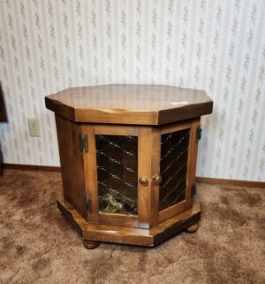 g22- Mid century Hexagon Table Original Green Bubble Glass Panels