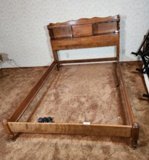 g34- Mid Century CAL SHOPS Maple Full Size Console Bed Frame. NO MATTRESS