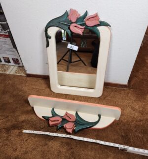 g41- Vintage Tulip wooden shelf & mirror set