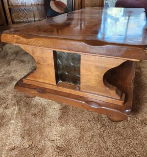 g67- Mid Century Cocktail Table w/ Green Bubble Glass Panels - Image 3