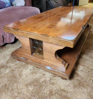 g67- Mid Century Cocktail Table w/ Green Bubble Glass Panels - Image 5