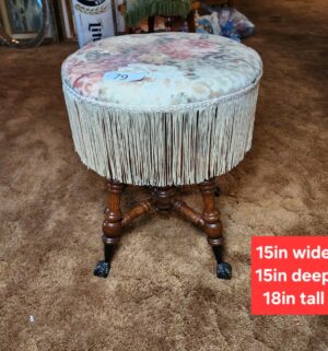 g79- Antique Revolving Piano stool w/ claw feet. Glass ball