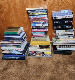 g85- VHS, DVDs, cookbooks