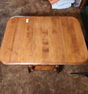 g86- Vintage Maple Drop Leaf Tea Cart w/ Wagon Wheels - Image 3