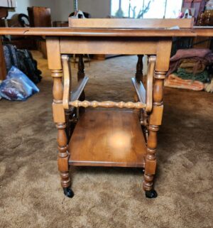 g86- Vintage Maple Drop Leaf Tea Cart w/ Wagon Wheels - Image 6