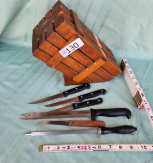 g130- knife block w/ mis match knives