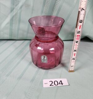 g204- vintage Pilgrim Glass cranberry sac vase