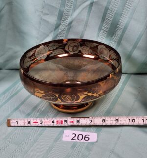 g206- vintage Murmac Bohemia amber glass decorative fruit bowl