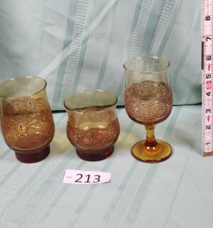 g213- Libbey Americana amber embossed glass tumblers, goblets