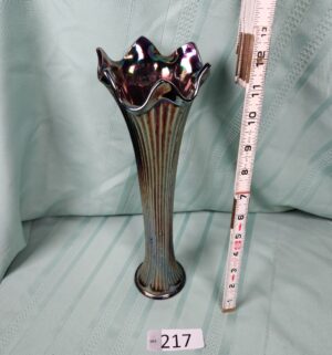 g217- Northwood Fine Rib Carnival Glass Swung Vase