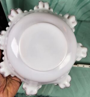 g236- vintage Fenton Pink Crest ruffled-edge milk glass bowl - Image 3