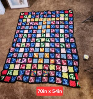 g283- handmade, multicolored granny square crochet afghan blanket