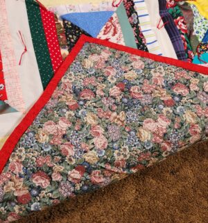 g284- handmade string quilt made from various fabric scraps - Image 3