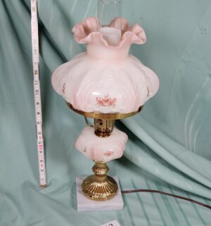 g293- Fenton Antique Rose Hand Painted Student Lamp