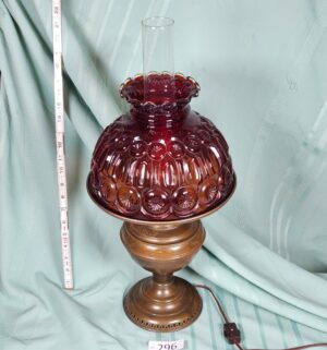 g296- New Jeno No. 2 brass oil lamp Moon and Stars glass shade.