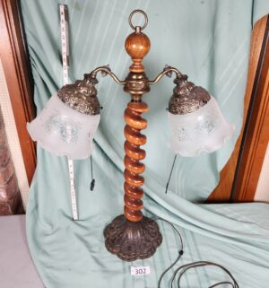 g302- Mid Century Barley Twist Double Lamp