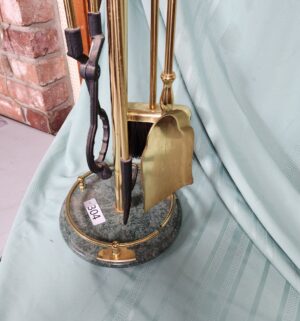 g304- mid-century Regency style brass and green marble fireplace tool set - Image 4