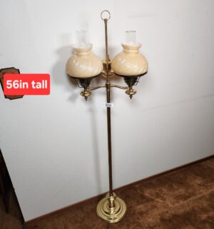g306- brass double student floor lamp milk glass swirl shades. - Image 1