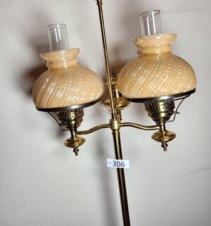 g306- brass double student floor lamp milk glass swirl shades. - Image 4