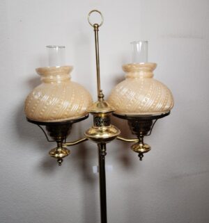 g306- brass double student floor lamp milk glass swirl shades. - Image 5