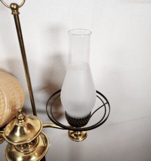 g306- brass double student floor lamp milk glass swirl shades. - Image 6