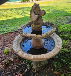 g343- Cement Water Fountain w/ Fish Finial. Very Heavy Item. You must bring help to move & load - Image 3