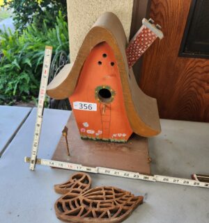 g356- handmade, hand-painted wooden whimsical garden birdhouse