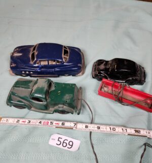 g569- Mizuno (Japan) Electromobile tin toy car, avon bottle car, toy truck