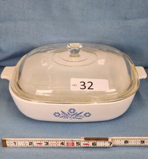 h32- Corning Ware Blue Cornflower 10 in covered dish - Image 1