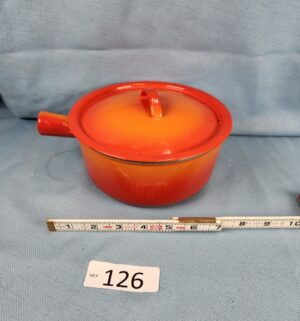h126- Descoware Flame Orange Enamel Cast Iron Large Sauce Pan