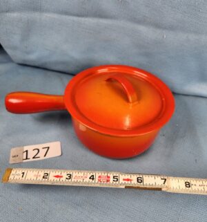 h127- Descoware Flame Orange Enamel Cast Iron Sauce Pan