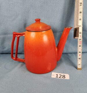 h128- vintage Descoware flame orange enamel cast iron coffee pot