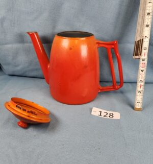 h128- vintage Descoware flame orange enamel cast iron coffee pot - Image 3