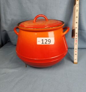 h129- vintage Descoware Belgium Flame Bean Pot
