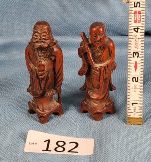 h182- pair of antique Chinese carved wood figurines