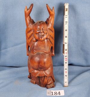 h184- Antique hand-carved wooden statue of Budai, Laughing Buddha