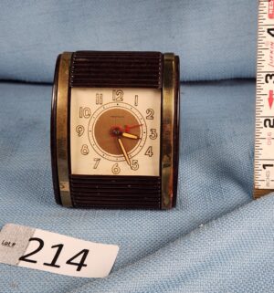 h214- 1950s Westclox Art Deco Travalarm wind-up travel alarm clock