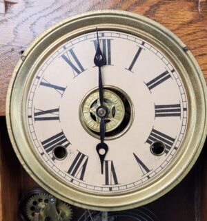 h216- antique oak gingerbread mantel clock - Image 3
