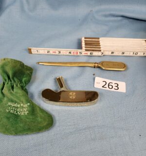 h263- Taylor Green Velvet 24kt gold plate, brass letter opener - Image 1