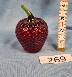 h269- Viking Art Glass ruby red strawberry paperweight - Image 1